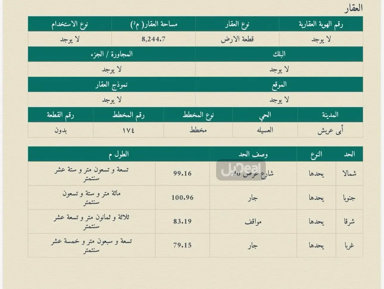 قطعة الارض المخصصة مدرسة من المخطط رقم 174 الواقع فى حى العسيله بمدينة أبى عريش .