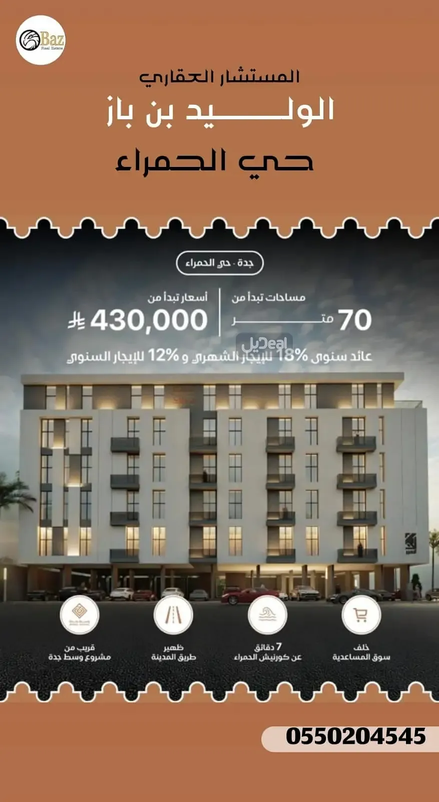 حي الحمراء بمدينة جدة  مساحة الوحدة من الأرض 40.95 متر   وتختص من المنافع والأجزاء المشتركة بمساحة 65.27 متر